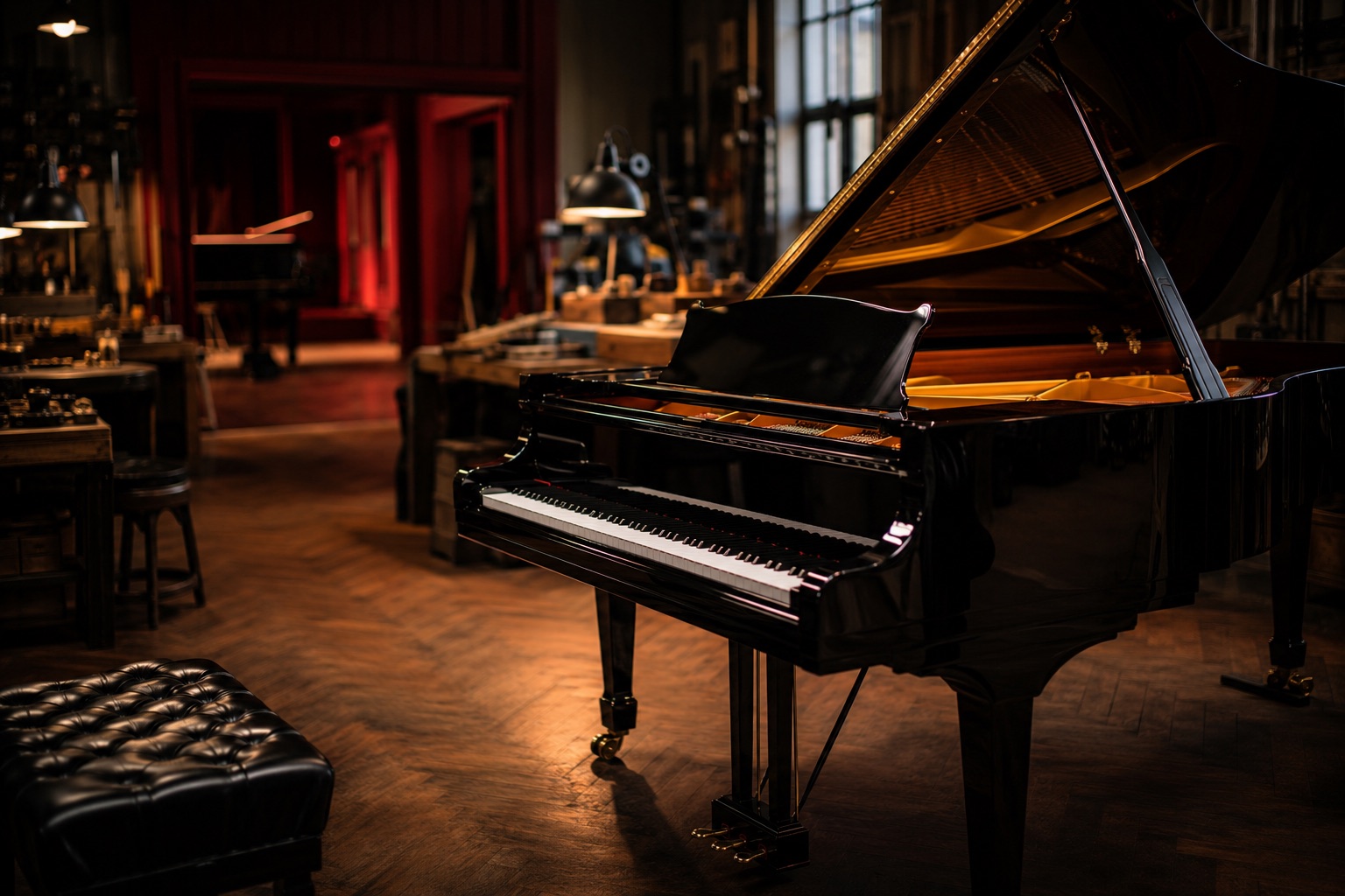 Piano droit dans un intérieur chaleureux